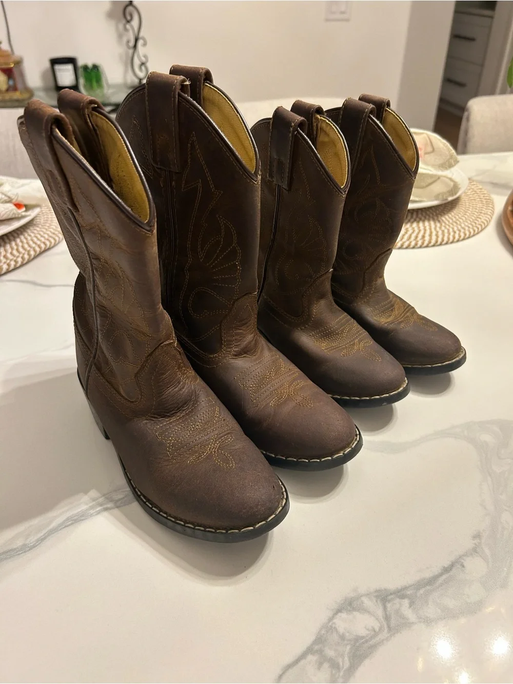 Kids Masterson Brown Distressed Leather Western Cowboy Boots - Pair. Sz 13 & 9.5